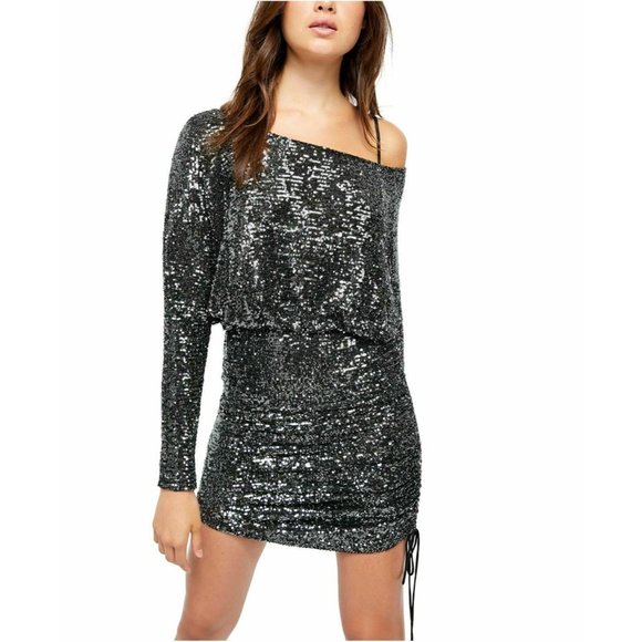 Free People Dresses & Skirts - Free People Giselle Sequin Mini Dress L Black Part